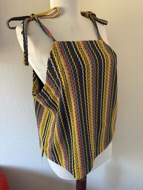 Madewell texture & thread knit crochet rainbow tie shoulder cami size L